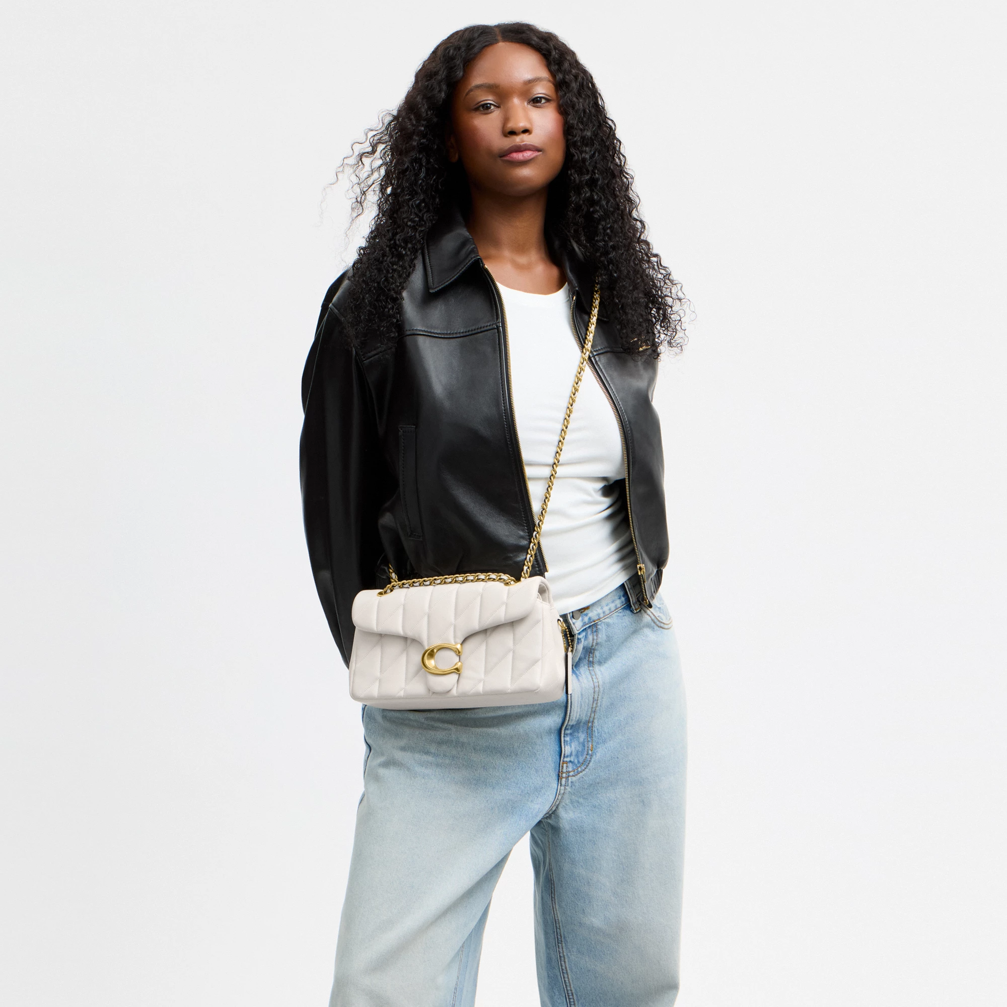 COACH®,Tabby Shoulder Bag 26 With Pillow Quilting,Leather,Shoulder Bag,Metal,Logo,Shoulder Guard,Silver Metal,Day Party,Cream