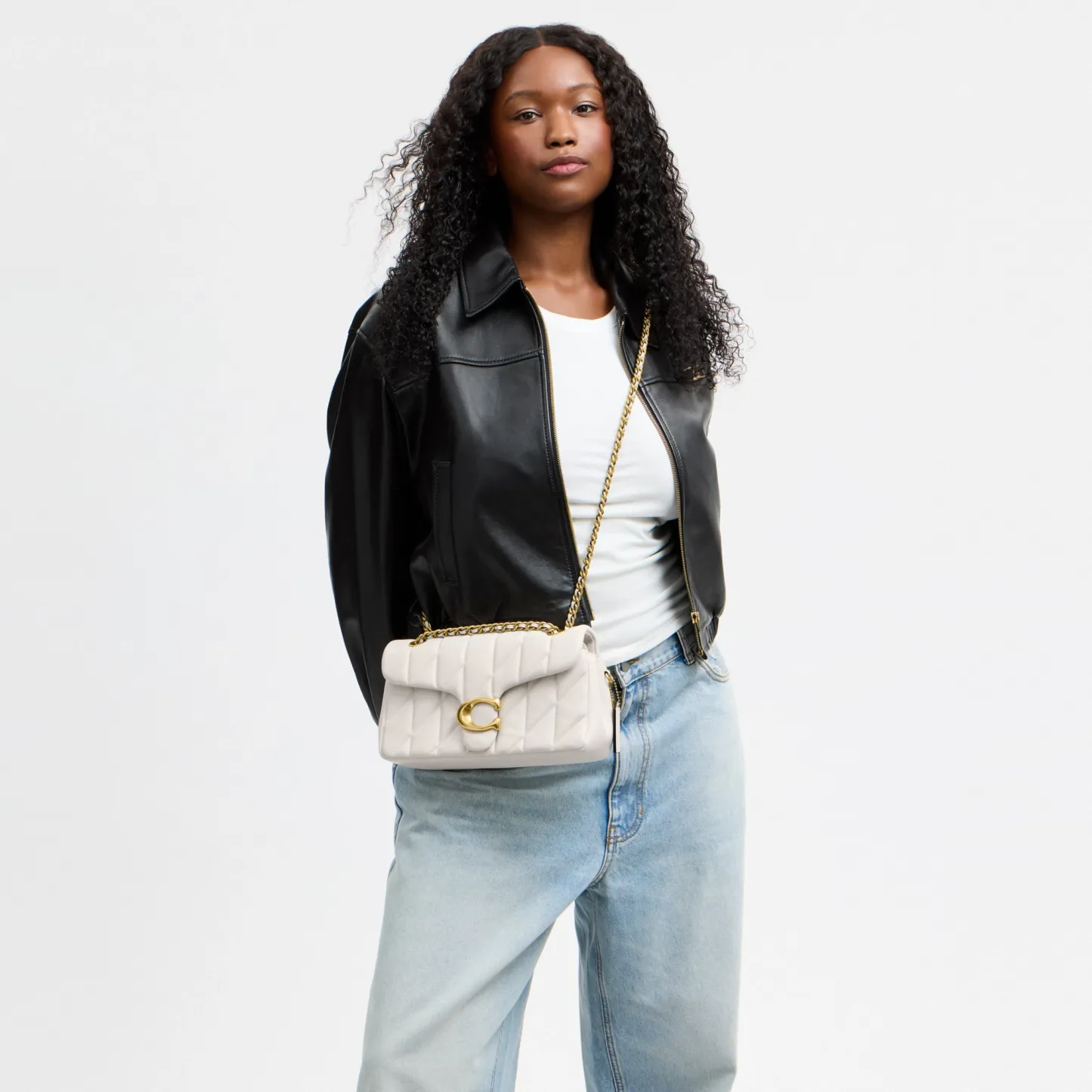 COACH®,Tabby Shoulder Bag 26 With Pillow Quilting,Leather,Shoulder Bag,Metal,Logo,Shoulder Guard,Silver Metal,Day Party,Cream