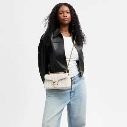 COACH®,Tabby Shoulder Bag 26 With Pillow Quilting,Leather,Shoulder Bag,Metal,Logo,Shoulder Guard,Silver Metal,Day Party,Cream
