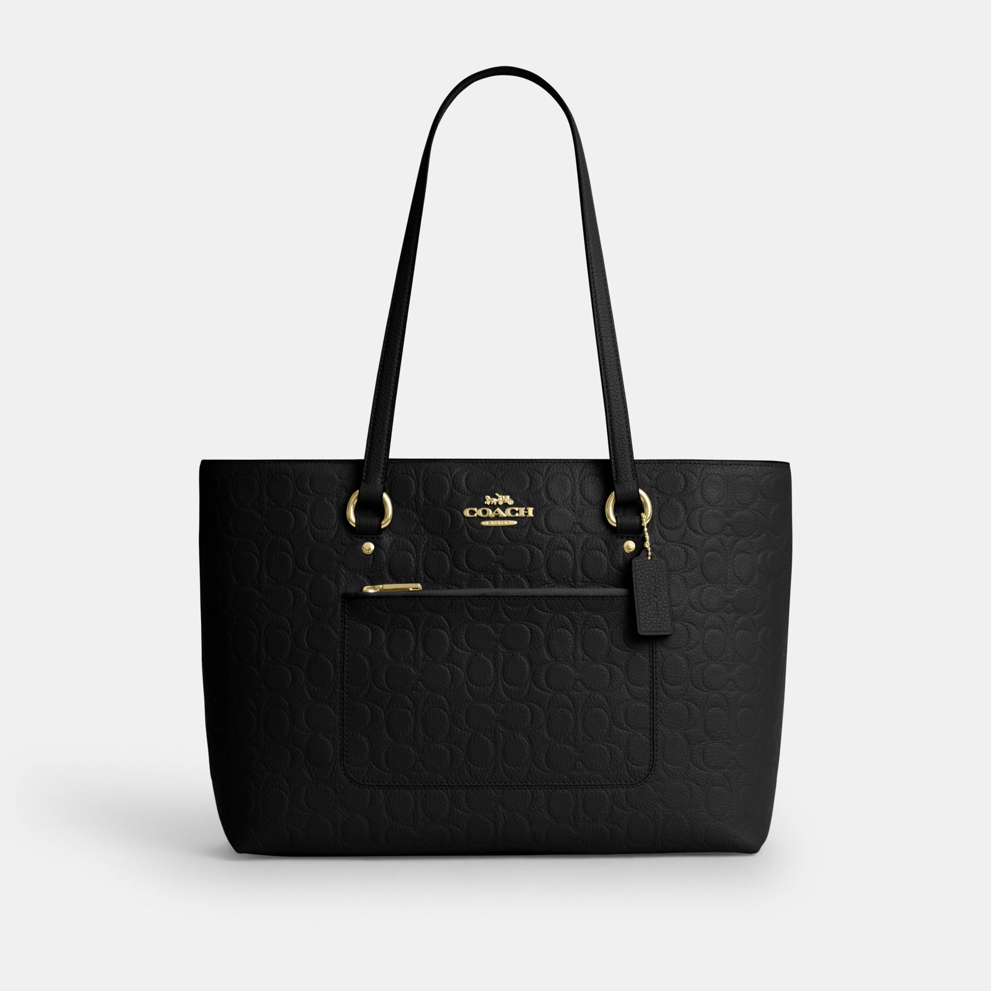 COACH®,Station Tote Bag In Signature Leather,Black,Front View