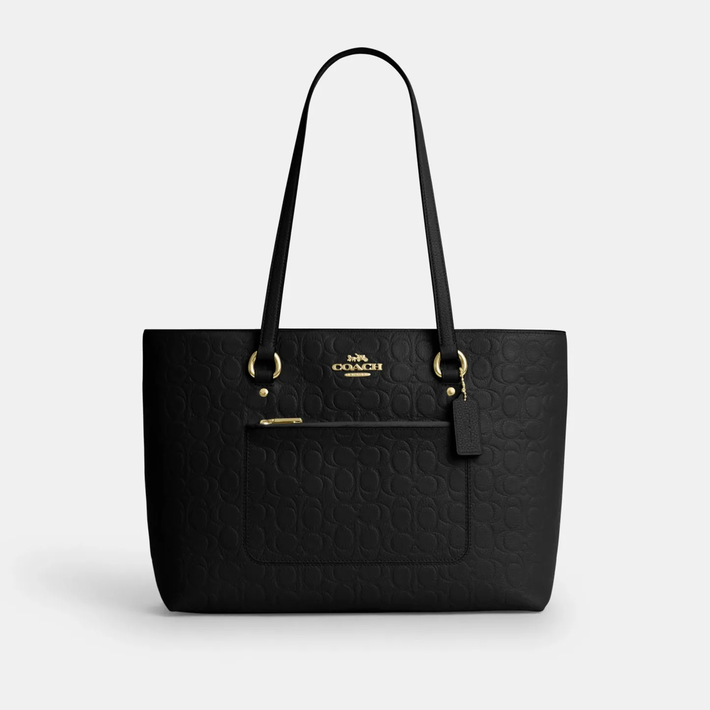 COACH®,Station Tote Bag In Signature Leather,Black,Front View