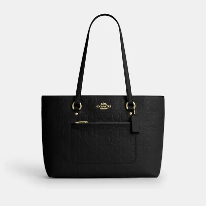 COACH®,Station Tote Bag In Signature Leather,Black,Front View