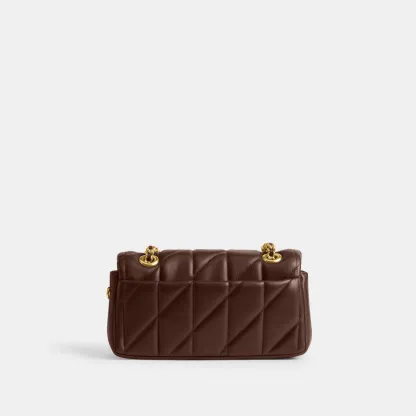 COACH®,Tabby Shoulder Bag 20 With Pillow Quilting,Leather,Shoulder Bag,Chain Detail,Embossed,Logo,Metal,Gold Metal,Day Party,Brown,Back View
