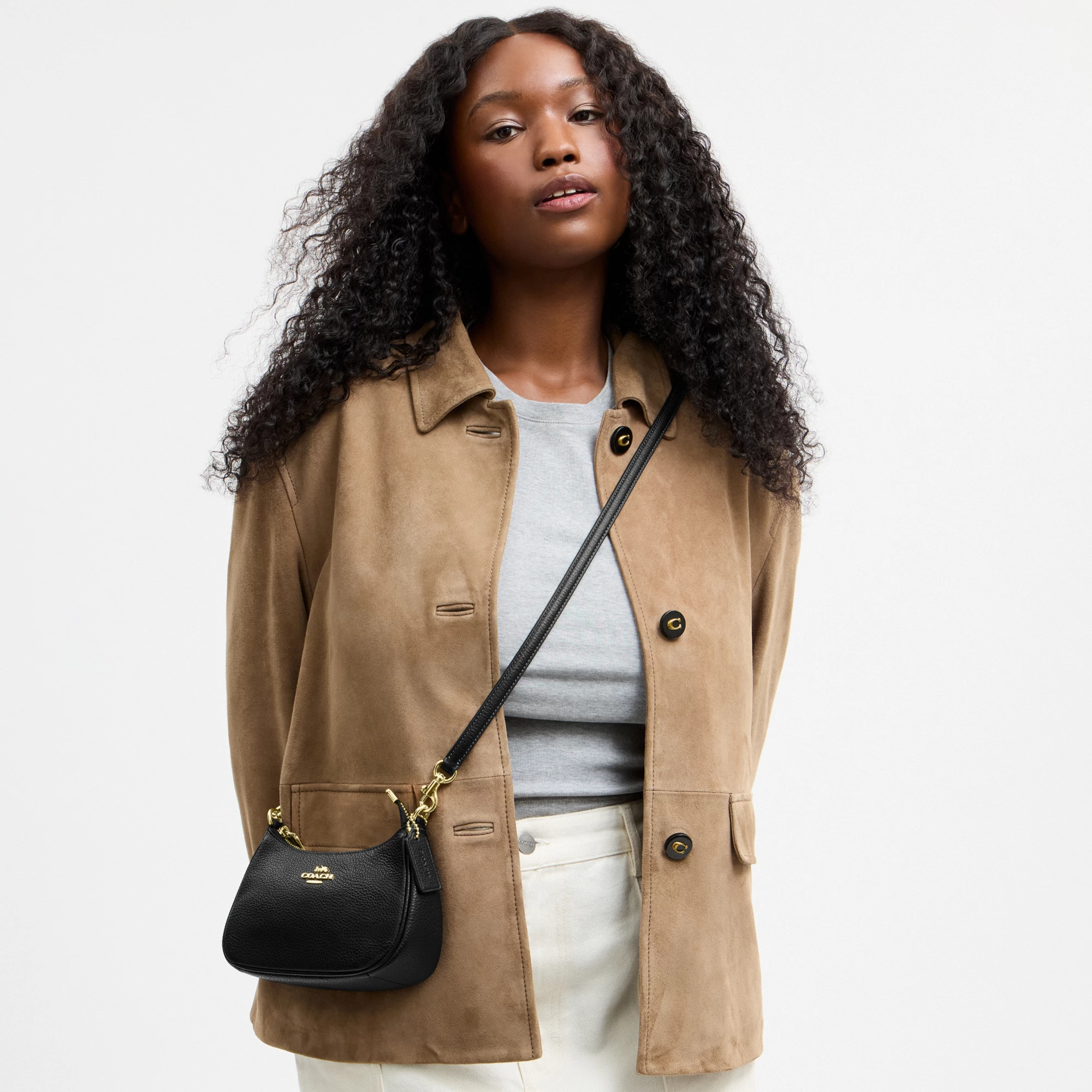 COACH®,Teri Mini Crossbody Bag,Leather,Recycled Polyester,Crossbody,Logo,Adjustable,Compact,Gold Metal,Casual,Black