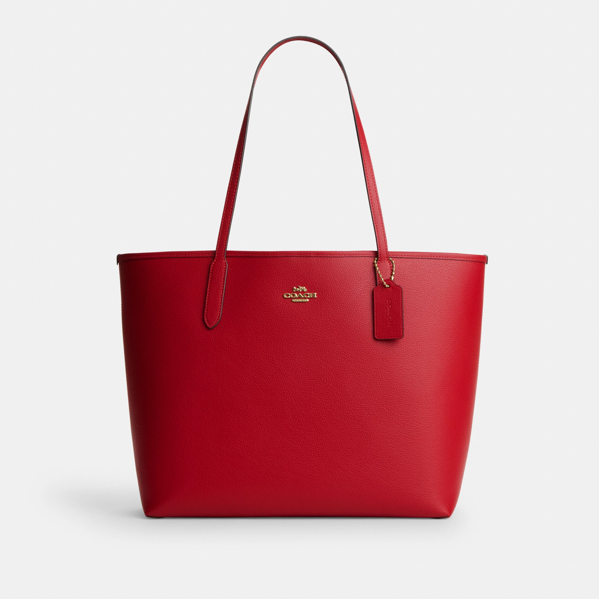 COACH®,City Tote Bag,Leather,Tote,Logo,Casual,Red,Front View