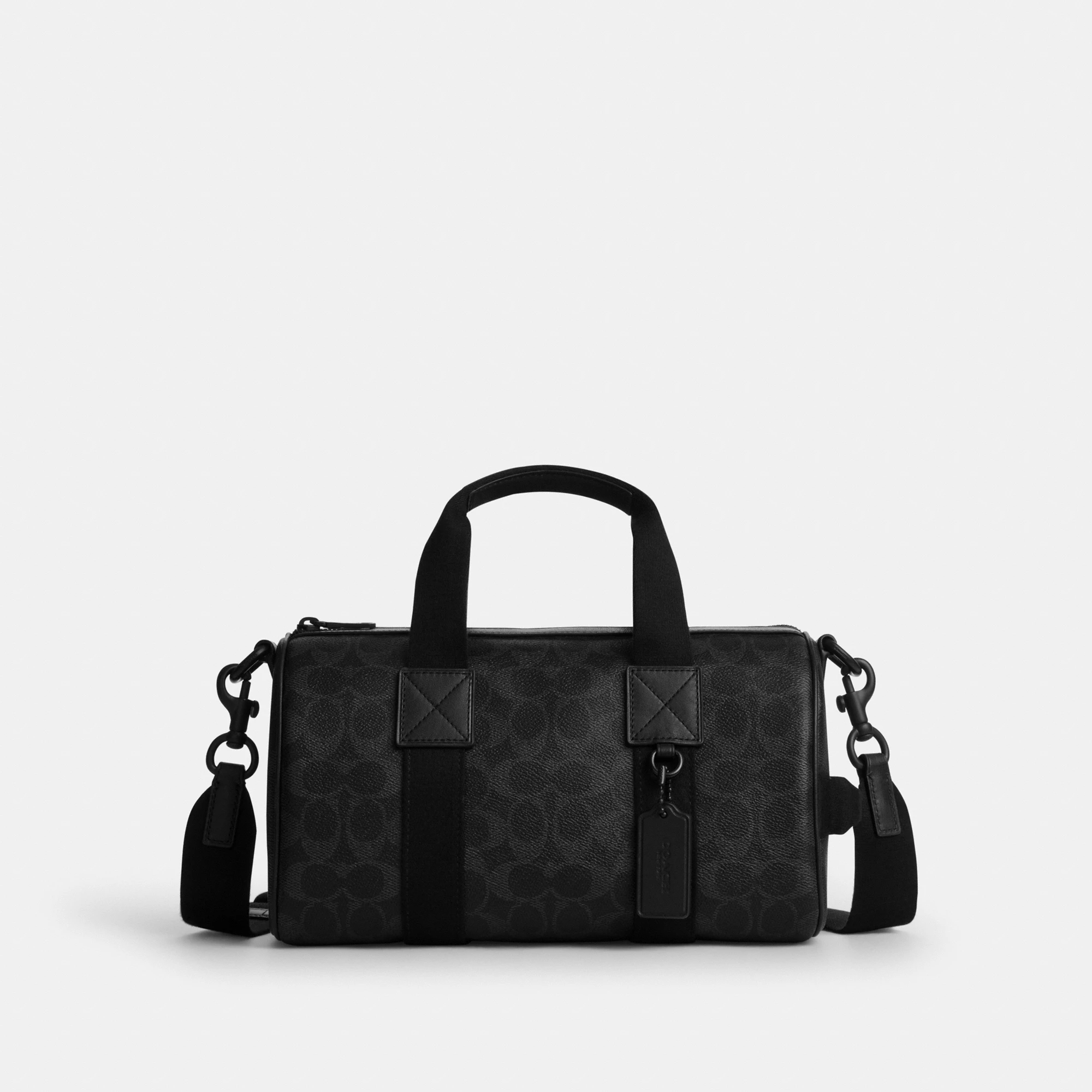 COACH®,Explorer Duffle Bag 28 In Signature Canvas,Canvas,Recycled Polyester,Leather,Duffle Bag,Logo,Adjustable,Lined,Susta...,Black,Front View