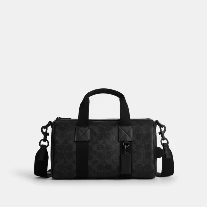 COACH®,Explorer Duffle Bag 28 In Signature Canvas,Canvas,Recycled Polyester,Leather,Duffle Bag,Logo,Adjustable,Lined,Susta...,Black,Front View