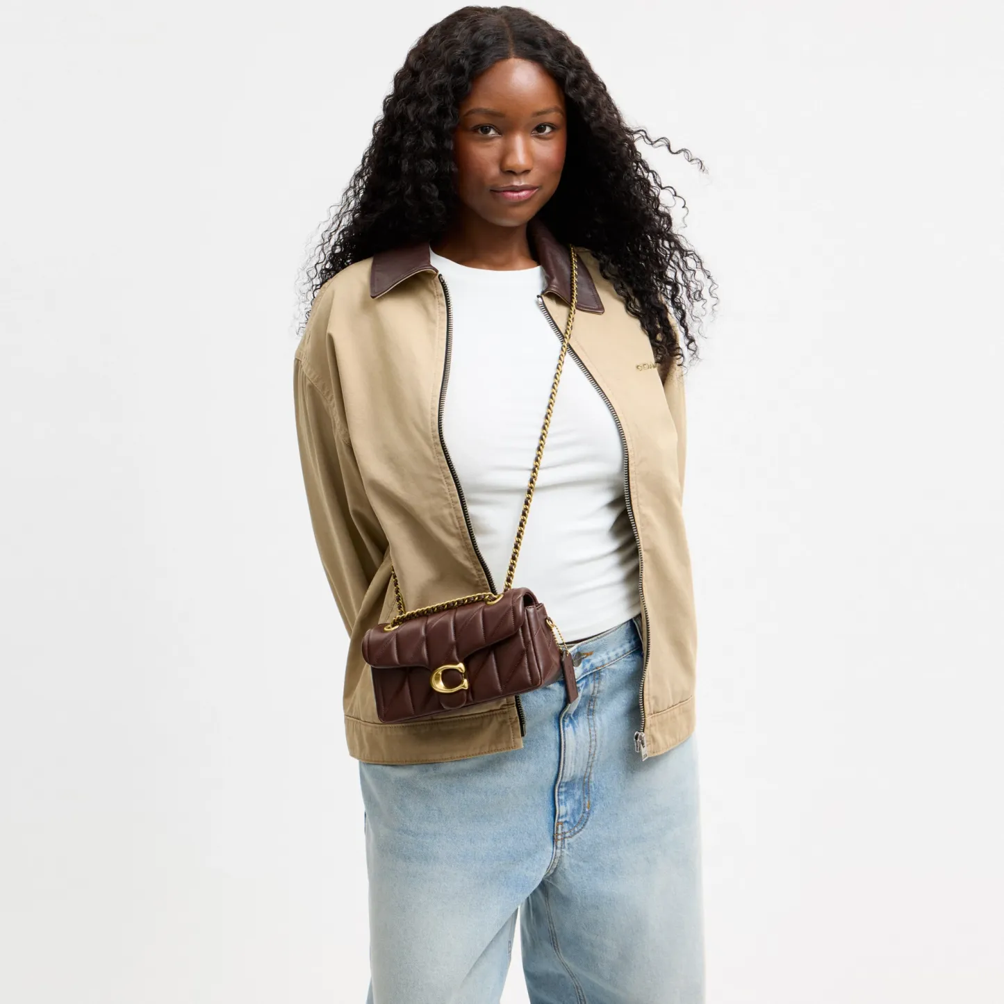 COACH®,Tabby Shoulder Bag 20 With Pillow Quilting,Leather,Shoulder Bag,Chain Detail,Embossed,Logo,Metal,Gold Metal,Day Party,Brown
