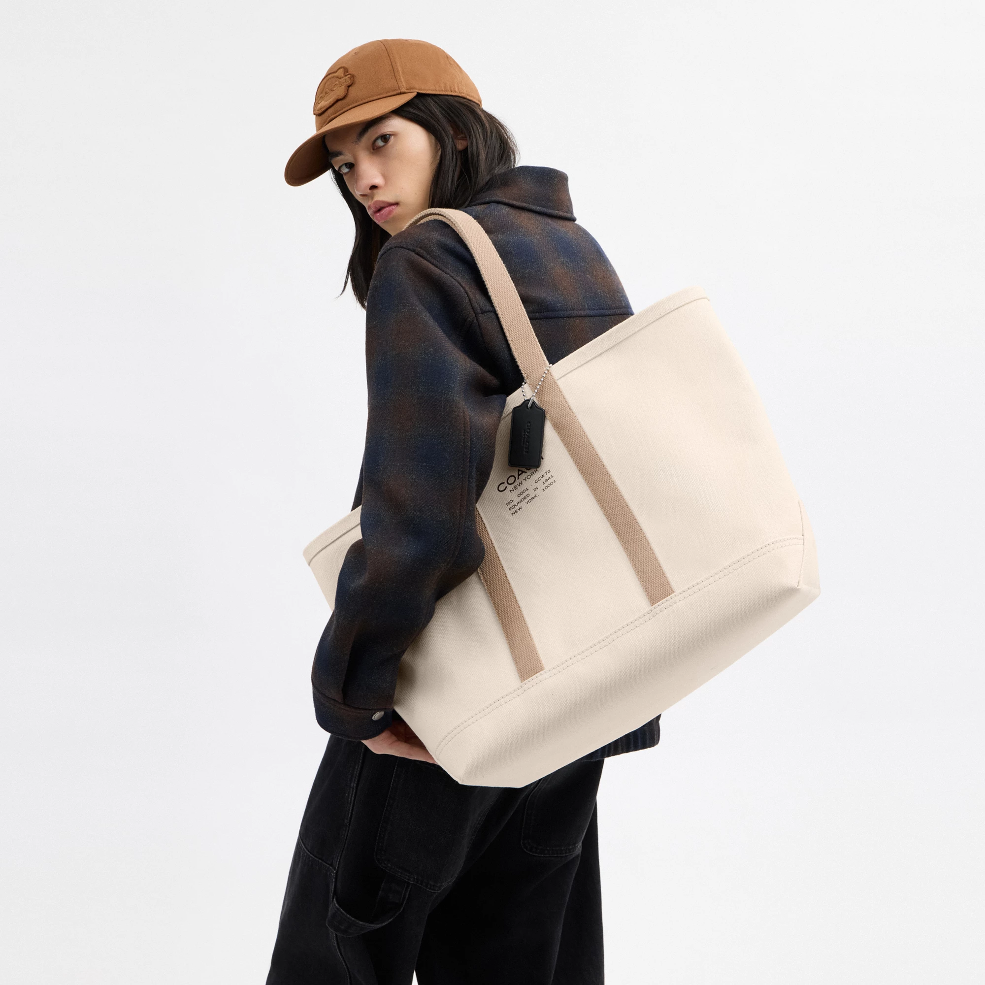 COACH®,Utility Tote,Canvas,Leather,Tote,Word Embellishment,Logo,Sustainable,Casual,Cream,Detail View