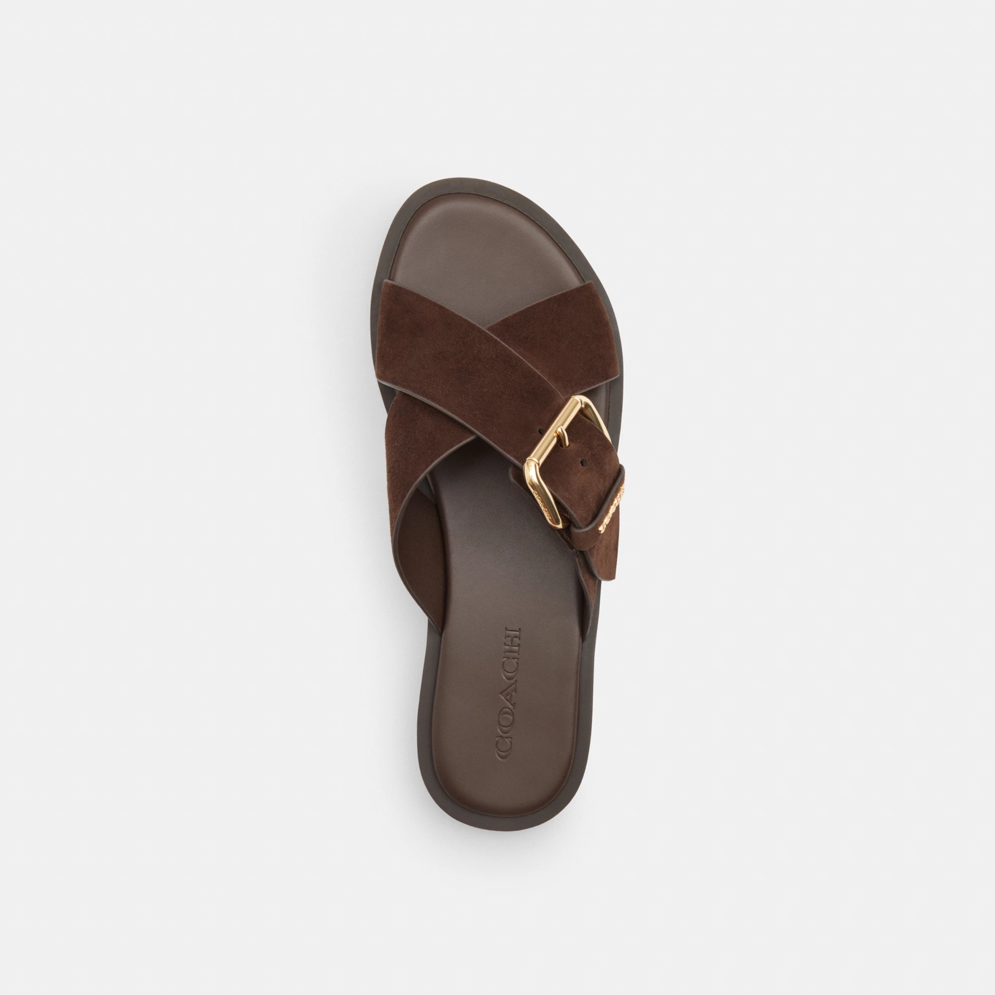 COACH®,Crisscross Buckle Sandal,Brown,Inside View,Top View
