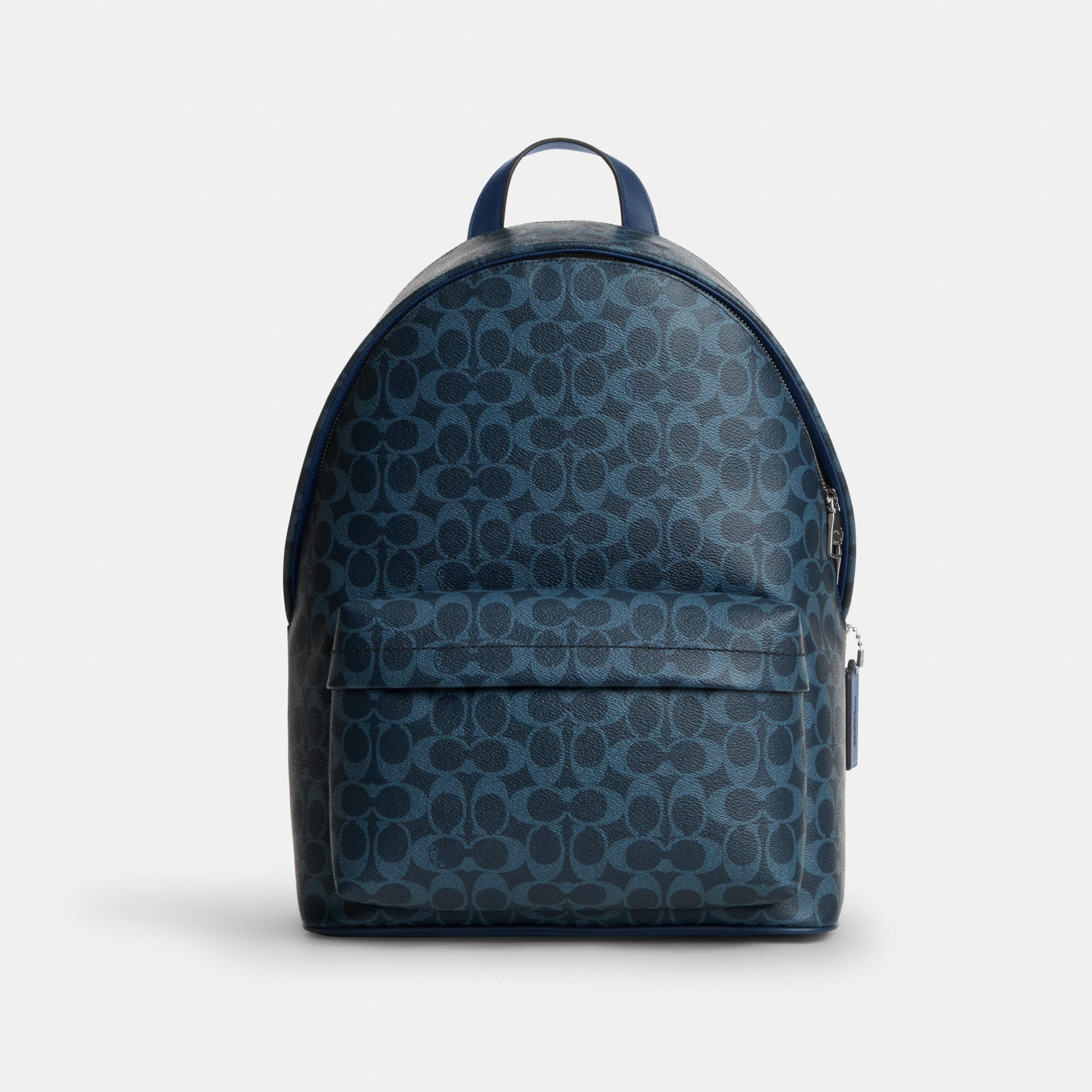 COACH®,Taylor Backpack In Signature Canvas,Leather,Canvas,Backpack,Logo,Suitcase Sleeve,Stain Resistant,Father's Day,Blue,Front View