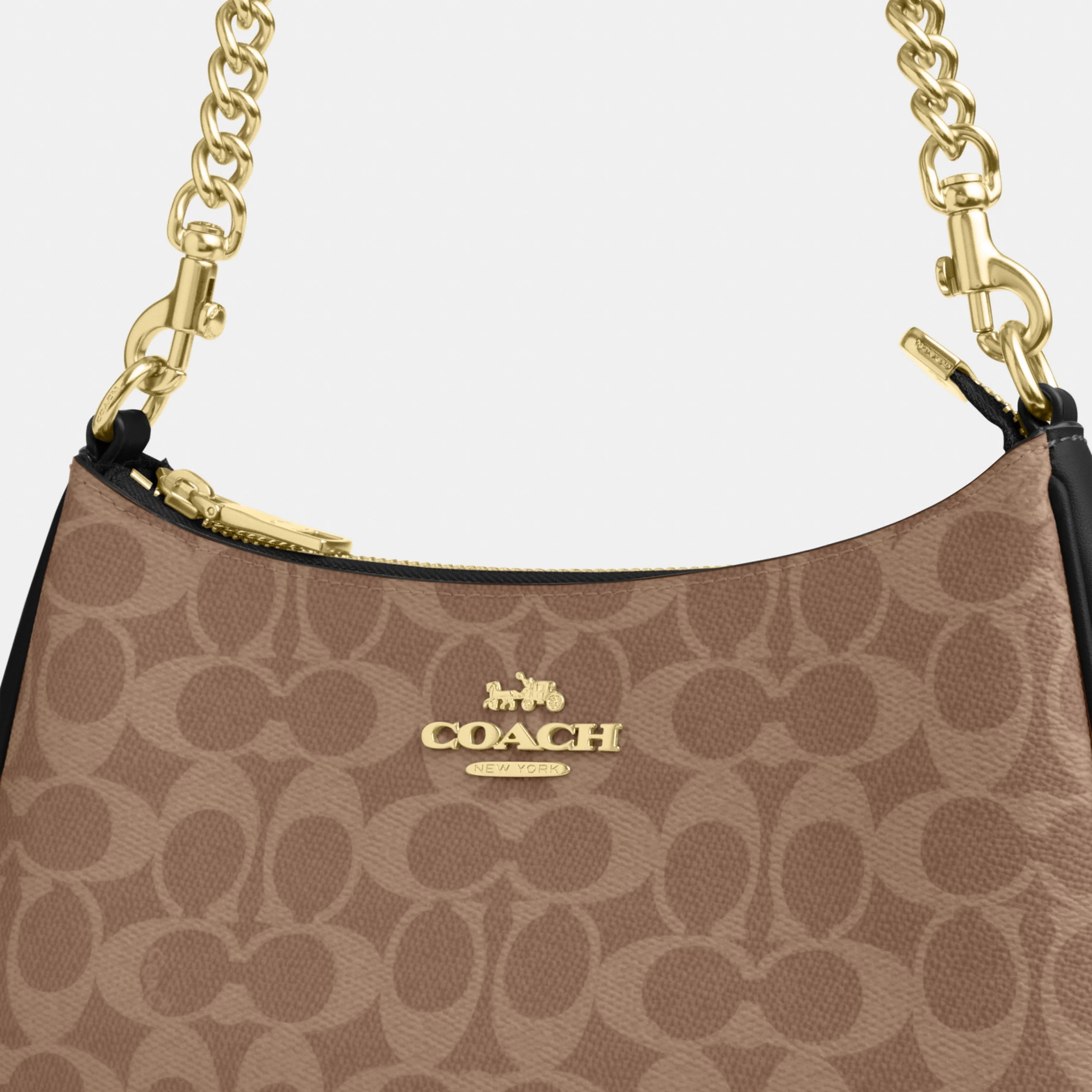 COACH®,Teri Shoulder Bag In Signature Canvas,Shoulder Bag,Logo,Tag Embellishment,Embossed,Metal,Casual,Brown,Closer View