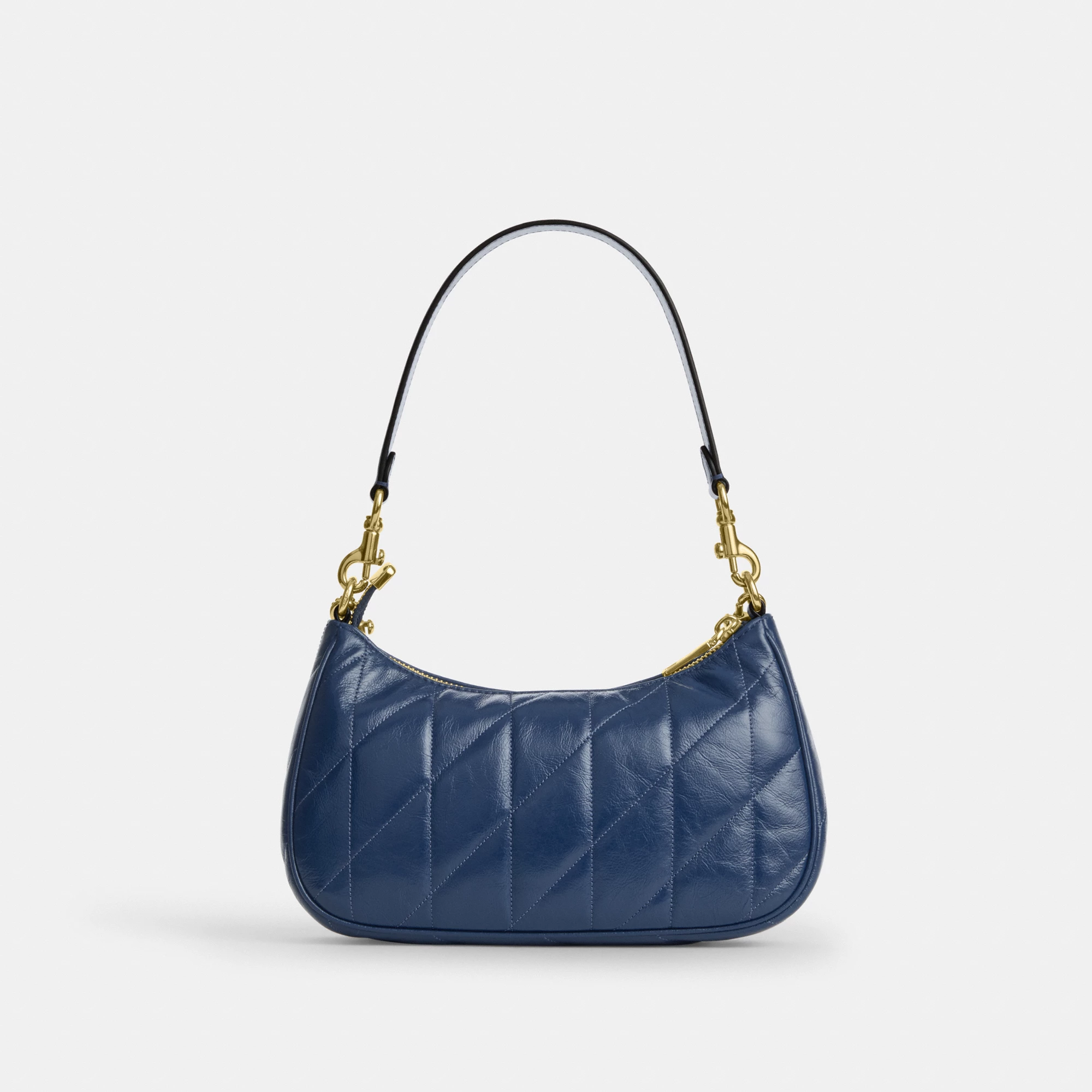 COACH®,Teri Shoulder Bag With Quilting,Recycled Polyester,Leather,Shoulder Bag,Metal,Logo,Silver Metal,Casual,Blue,Back View