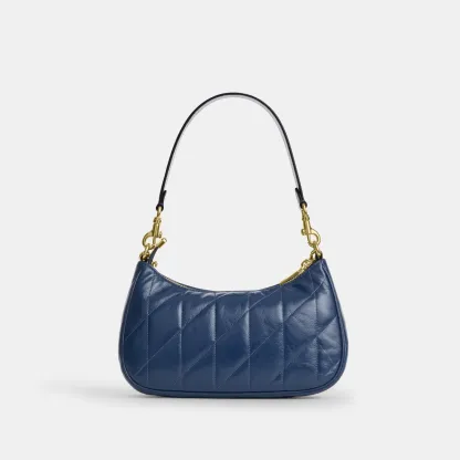 COACH®,Teri Shoulder Bag With Quilting,Recycled Polyester,Leather,Shoulder Bag,Metal,Logo,Silver Metal,Casual,Blue,Back View