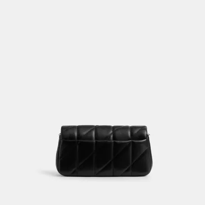COACH®,Tabby Chain Crossbody Bag 19 With Quilting,Lining Leather,Leather,Crossbody,Wristlet,Logo,Pattern,Stitching,Embelli...,Black,Back View