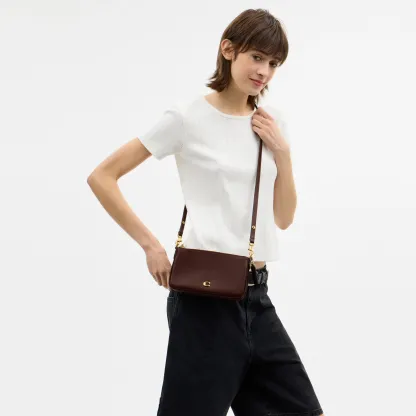 COACH®,Audrey Crossbody Bag,Recycled Polyester,Leather,Lining Recycled Polyester,Shoulder Bag,Metal Material,Metal,Pendant...,Brown,Detail View