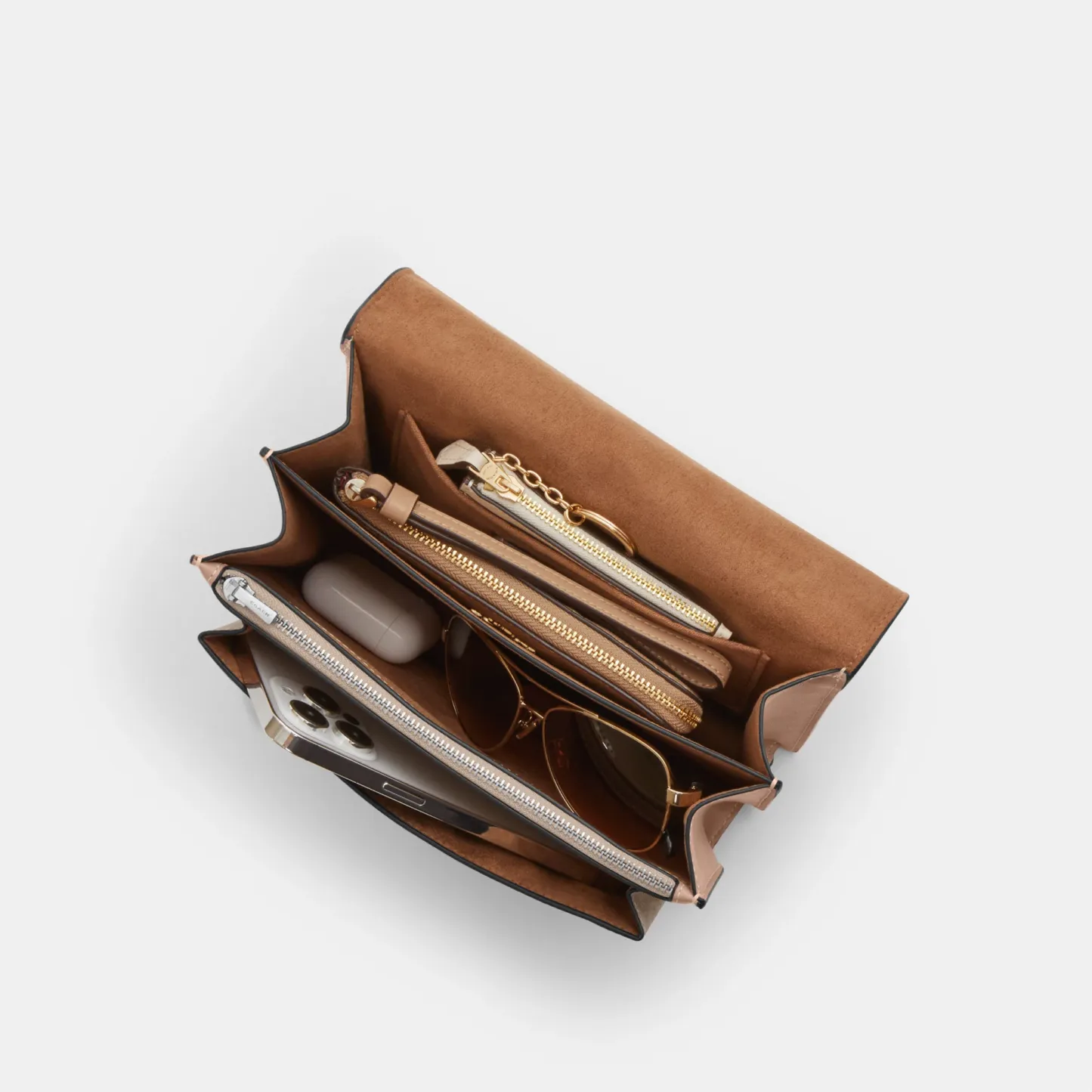 COACH®,Klare Crossbody Bag In Signature Canvas,Crossbody,Chain Detail,Pattern,Day Party,Beige,Inside View,Top View