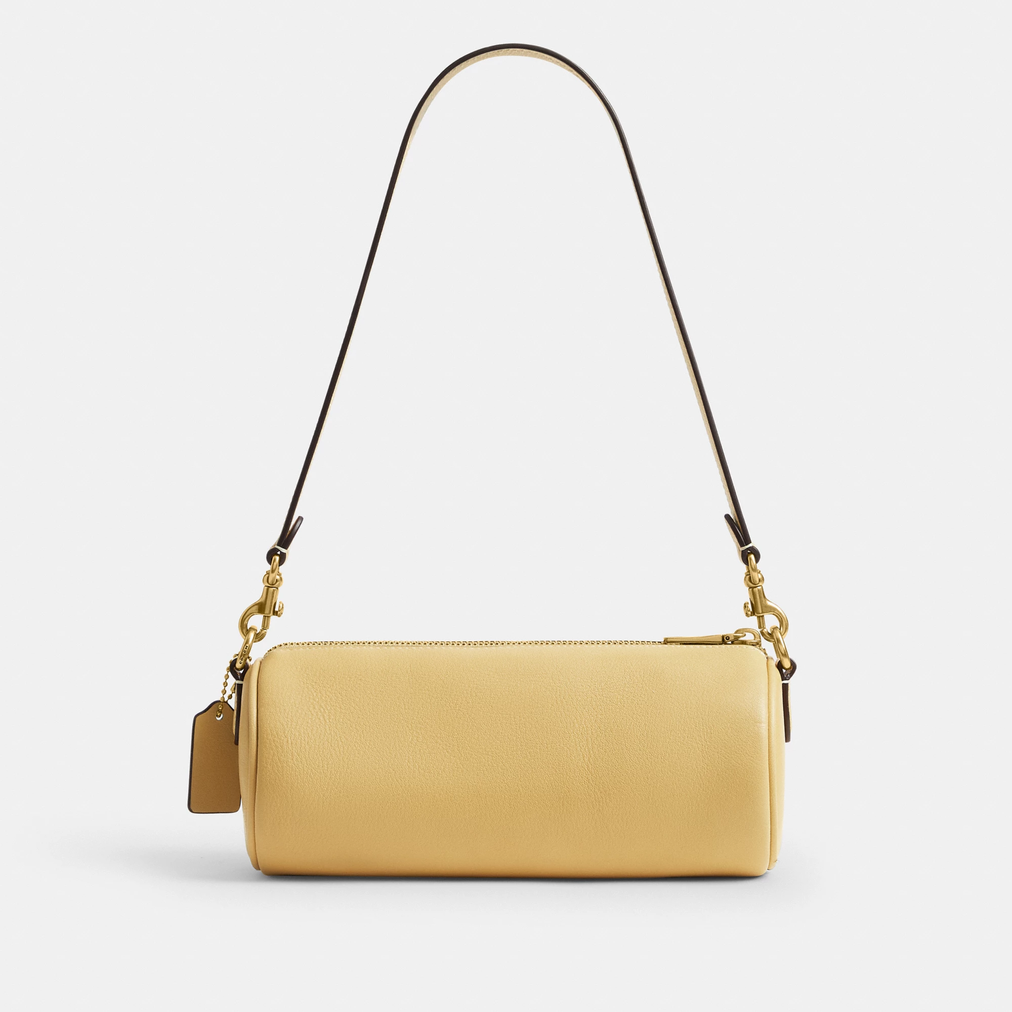 COACH®,Barrel Bag,Cotton,Leather,Barrel Bag,Pendant,Sustainable,Lined,Gold Metal,Day Party,Yellow,Back View
