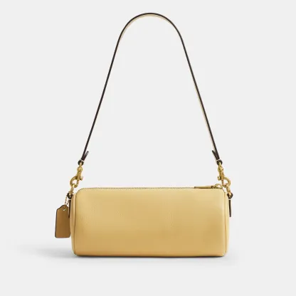 COACH®,Barrel Bag,Cotton,Leather,Barrel Bag,Pendant,Sustainable,Lined,Gold Metal,Day Party,Yellow,Back View