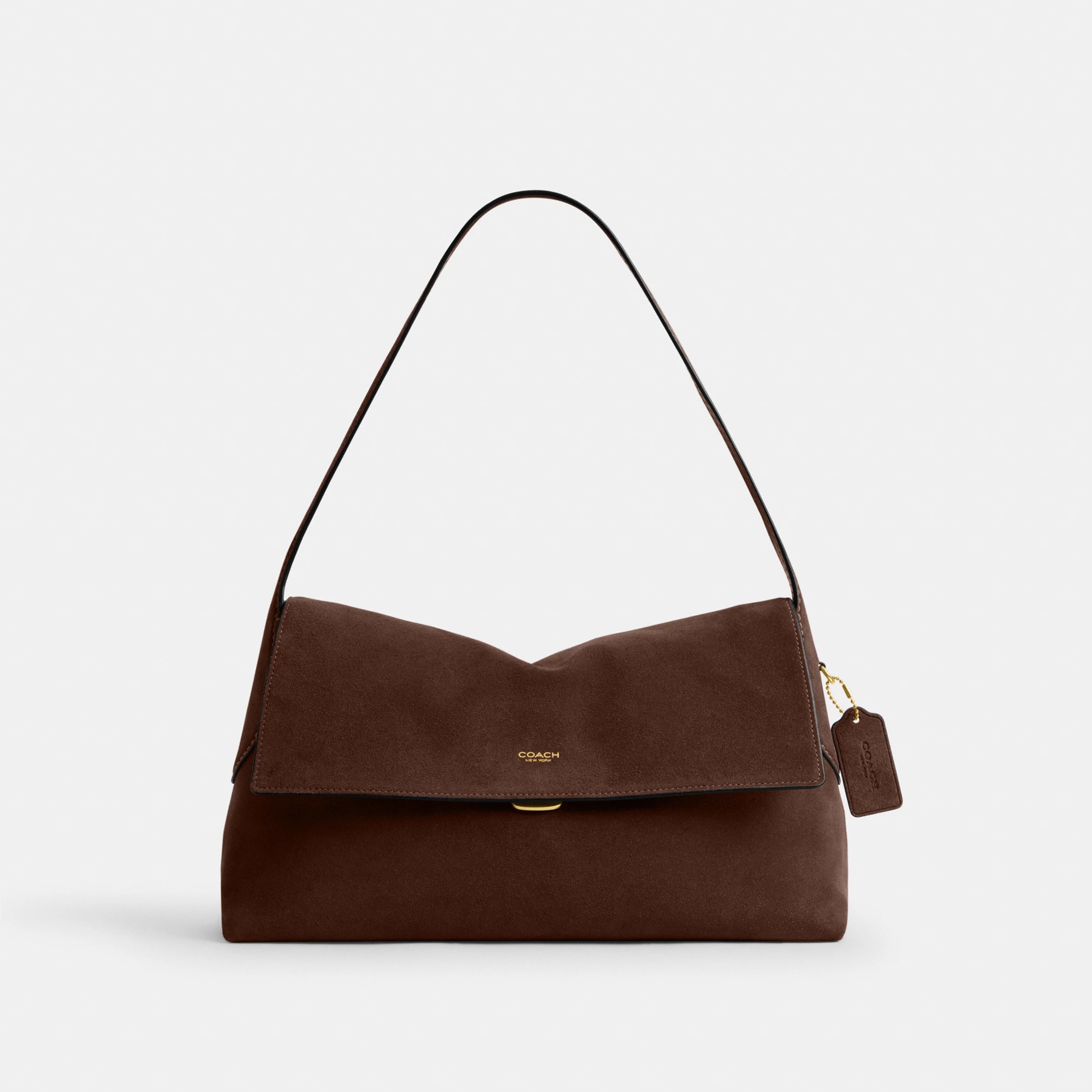 COACH®,Chelsea Shoulder Bag 36,Leather,Suede,Shoulder Bag,Metal Material,Pendant,Lined,Brass,Casual,Brown,Front View