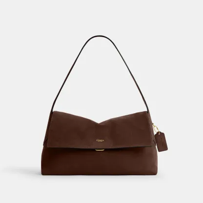 COACH®,Chelsea Shoulder Bag 36,Leather,Suede,Shoulder Bag,Metal Material,Pendant,Lined,Brass,Casual,Brown,Front View
