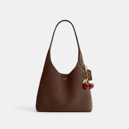 COACH®,Brooklyn Shoulder Bag 28,Suede,Leather,Hobo,Logo,Casual,Brown,Angle View