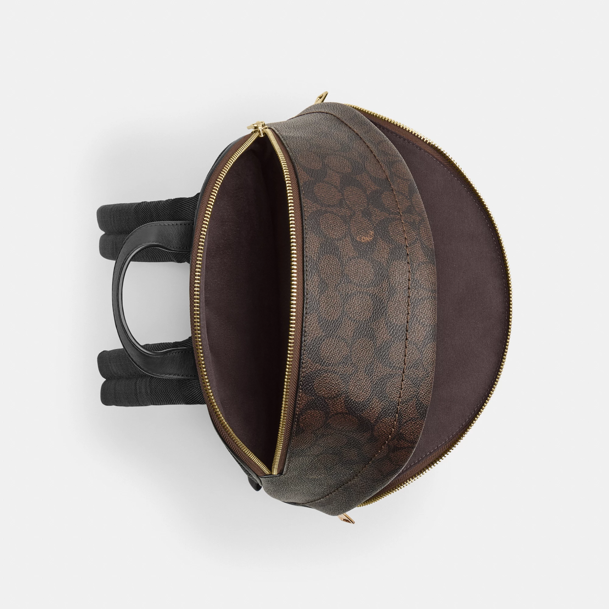 COACH®,Taylor Small Backpack In Signature Canvas,Recycled Polyester,Canvas,Backpack,Metal,Logo,Adjustable,Gold Metal,Casual,Black,Inside View,Top View