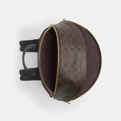 COACH®,Taylor Small Backpack In Signature Canvas,Recycled Polyester,Canvas,Backpack,Metal,Logo,Adjustable,Gold Metal,Casual,Black,Inside View,Top View