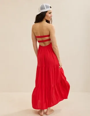 Aerie Strapless Cut Out Maxi Dress - Chilly Red