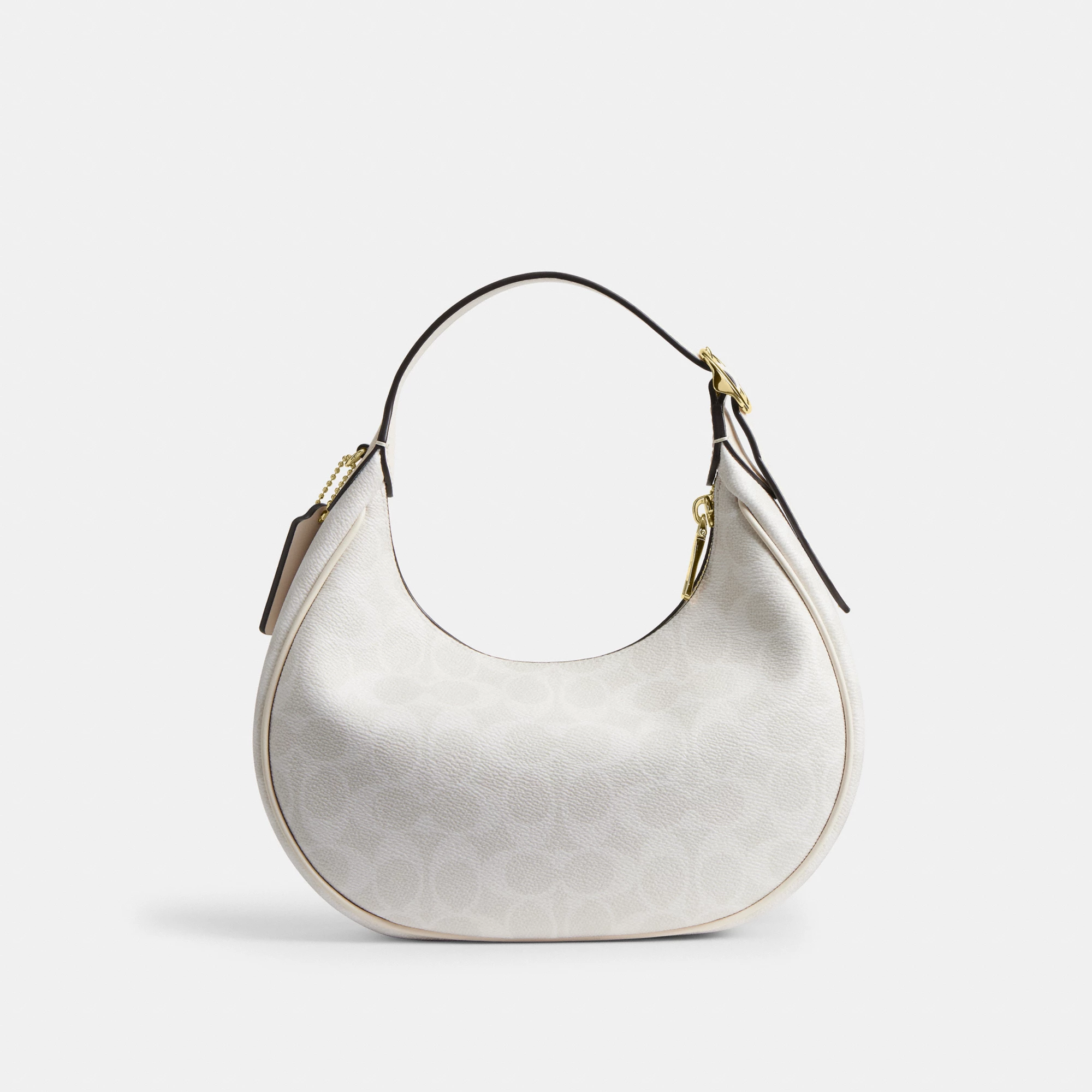 COACH®,Emily Shoulder Bag In Signature Canvas,Leather,Recycled Polyester,Canvas,Shoulder Bag,Metal,Pendant,Piping,Logo,Sus...,White,Back View