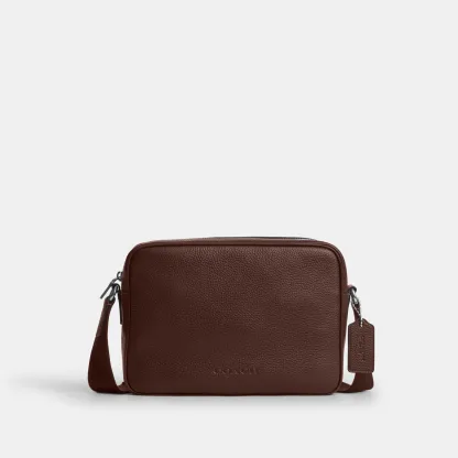 COACH®,Colton Crossbody Bag 25,Recycled Polyester,Leather,Crossbody,Adjustable,Silver Metal,Casual,Brown,Front View
