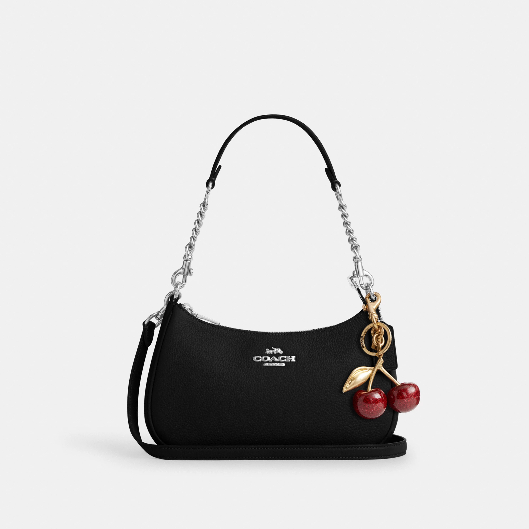 COACH®,Teri Shoulder Bag,Shoulder Bag,Chain Detail,Metal,Logo,Casual,Black,Angle View