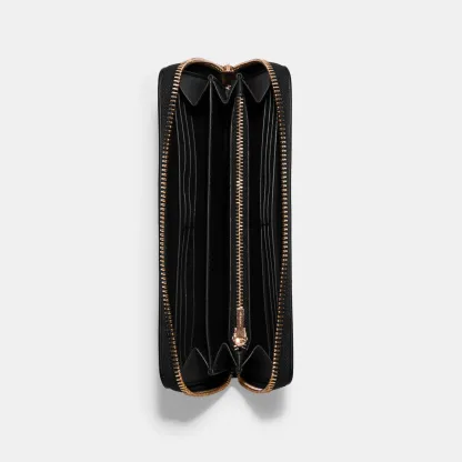 COACH®,Long Zip Around Wallet,Leather,Wristlet,Continental,Gold Metal,Casual,Black,Inside View,Top View