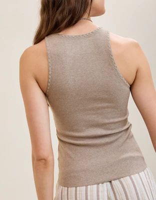 Aerie High Neck Tank Top - Heathered Taupe