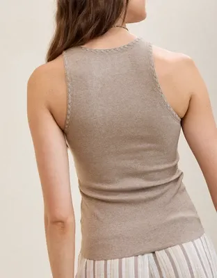 Aerie High Neck Tank Top - Heathered Taupe