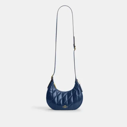 COACH®,Emily Shoulder Bag With Quilting,Recycled Polyester,Leather,Hobo,Pendant,Metal,Sustainable,Adjustable,Gold Metal,Da...,Blue