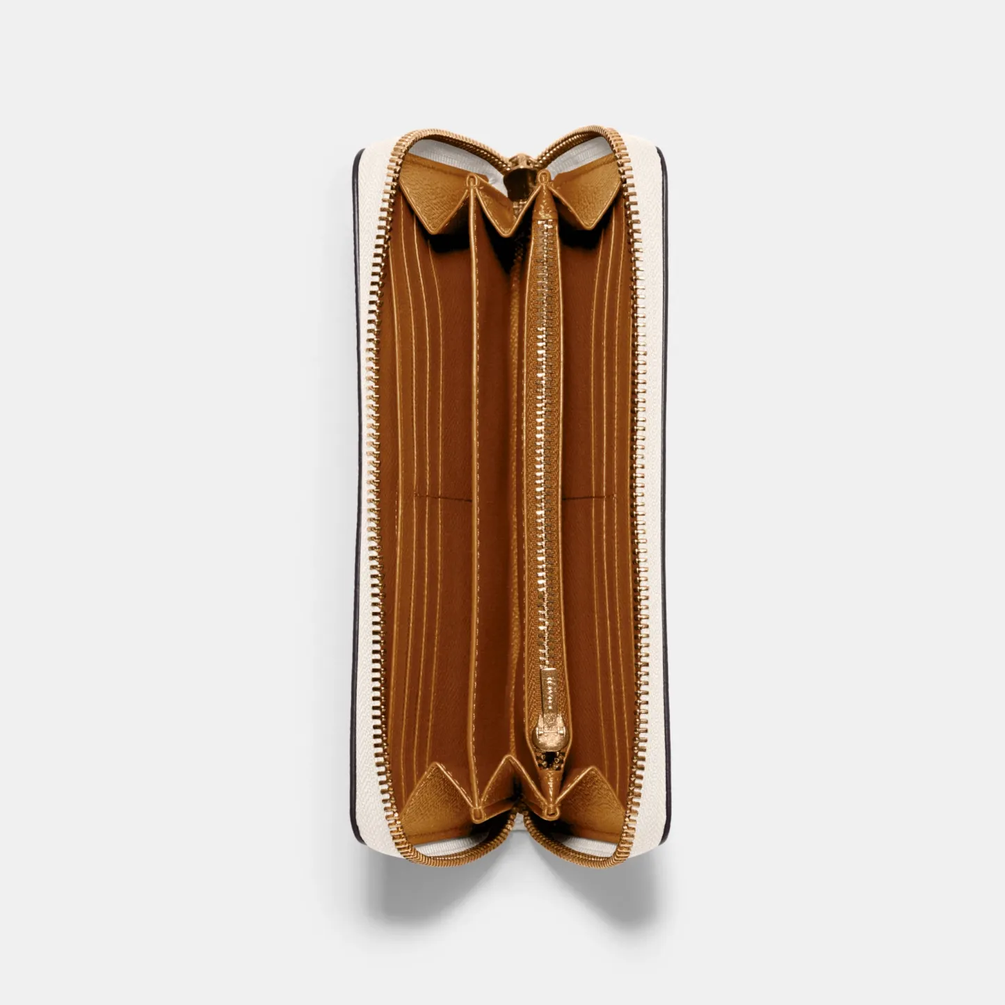 COACH®,Long Zip Around Wallet,Leather,Wristlet,Continental,Gold Metal,Casual,Cream,Inside View,Top View