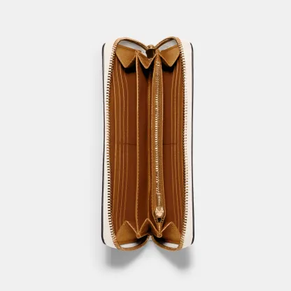 COACH®,Long Zip Around Wallet,Leather,Wristlet,Continental,Gold Metal,Casual,Cream,Inside View,Top View