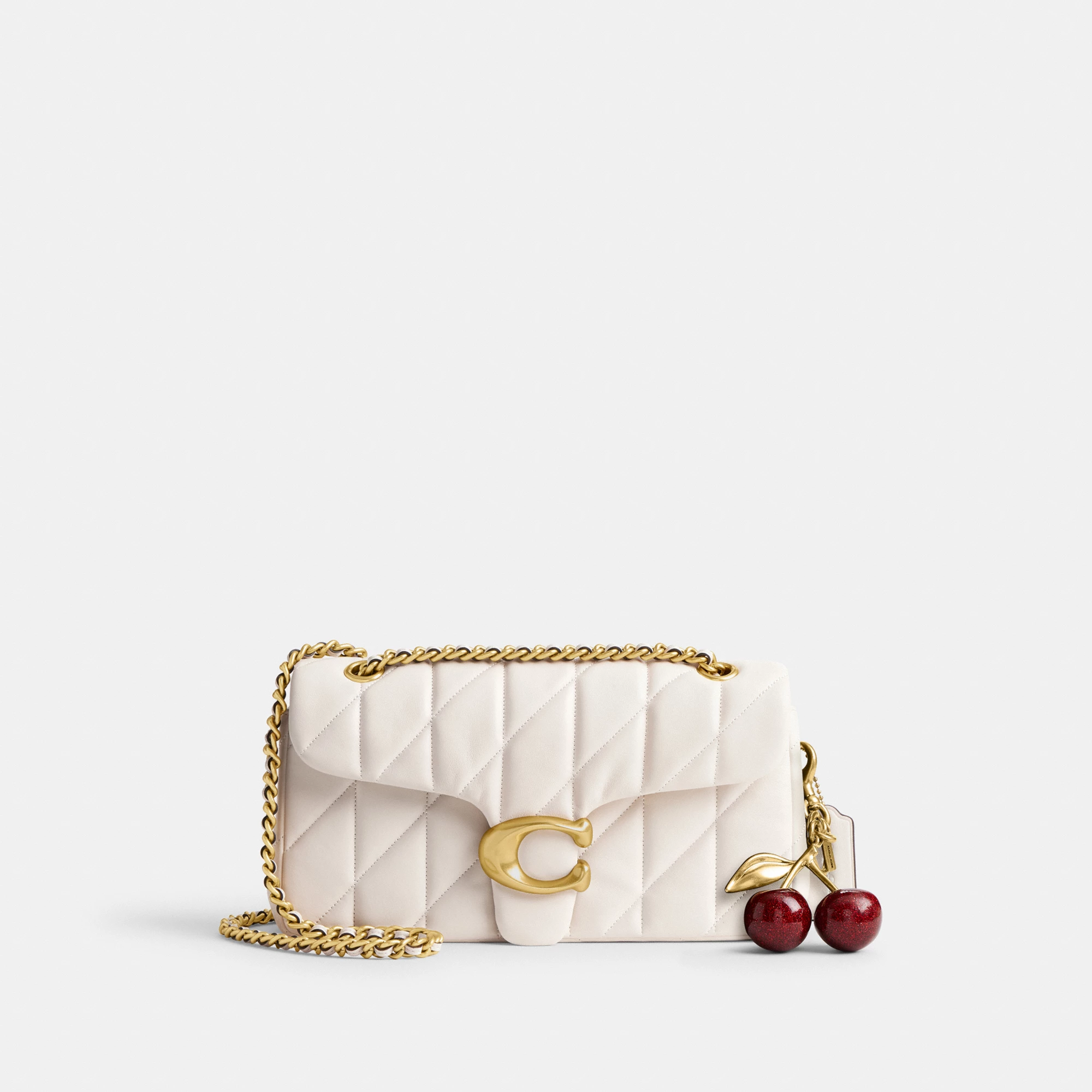COACH®,Tabby Shoulder Bag 26 With Pillow Quilting,Leather,Shoulder Bag,Metal,Logo,Shoulder Guard,Silver Metal,Day Party,Cream,Angle View