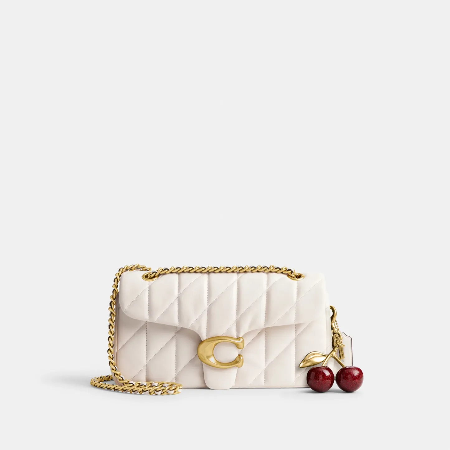 COACH®,Tabby Shoulder Bag 26 With Pillow Quilting,Leather,Shoulder Bag,Metal,Logo,Shoulder Guard,Silver Metal,Day Party,Cream,Angle View