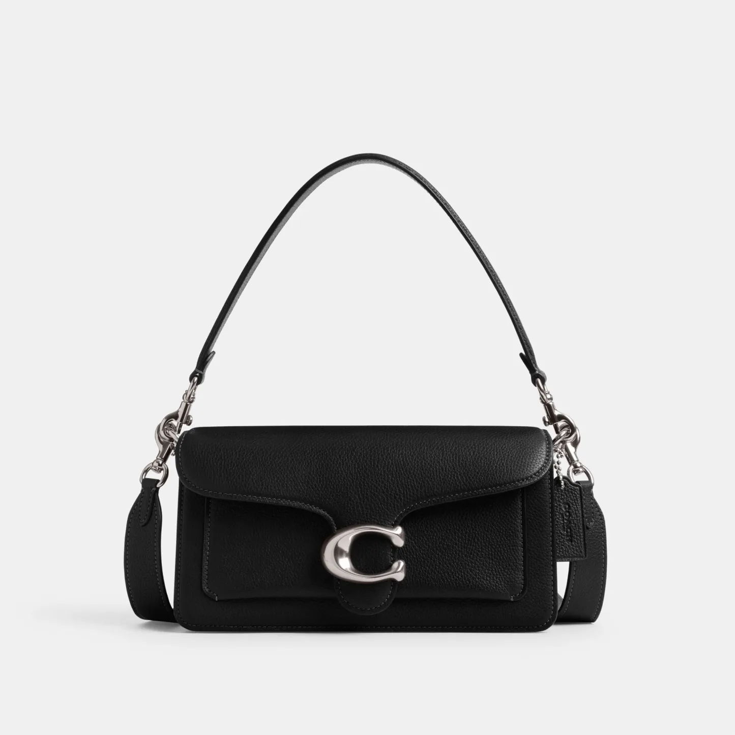 COACH®,Tabby Shoulder Bag 26,Leather,Shoulder Bag,Crossbody,Logo,Gusset,Gold Metal,Casual,Black,Front View