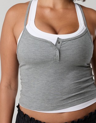 OFFLINE By Aerie Thumbs Up Layered Tank Top - Dark Heather Gray