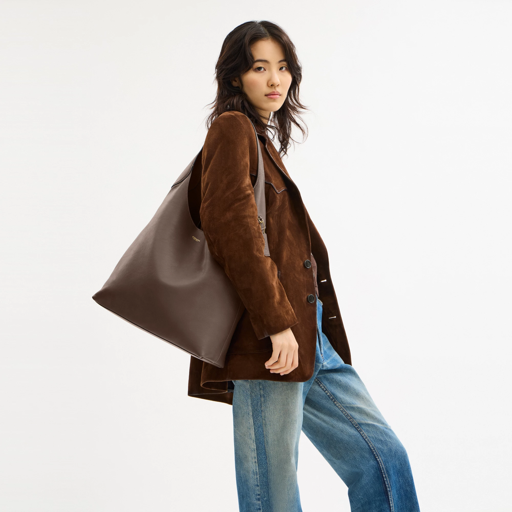 COACH®,Brooklyn Shoulder Bag 39,Hobo,Logo,Word Embellishment,Embossed,Casual,Brown,Detail View