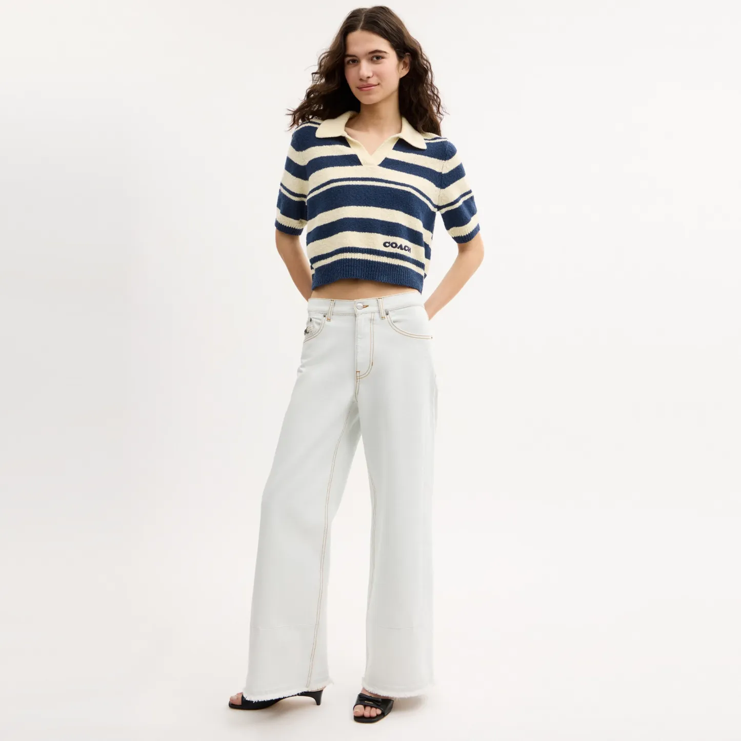 COACH®,Striped Knit Polo,Navy,Scale View