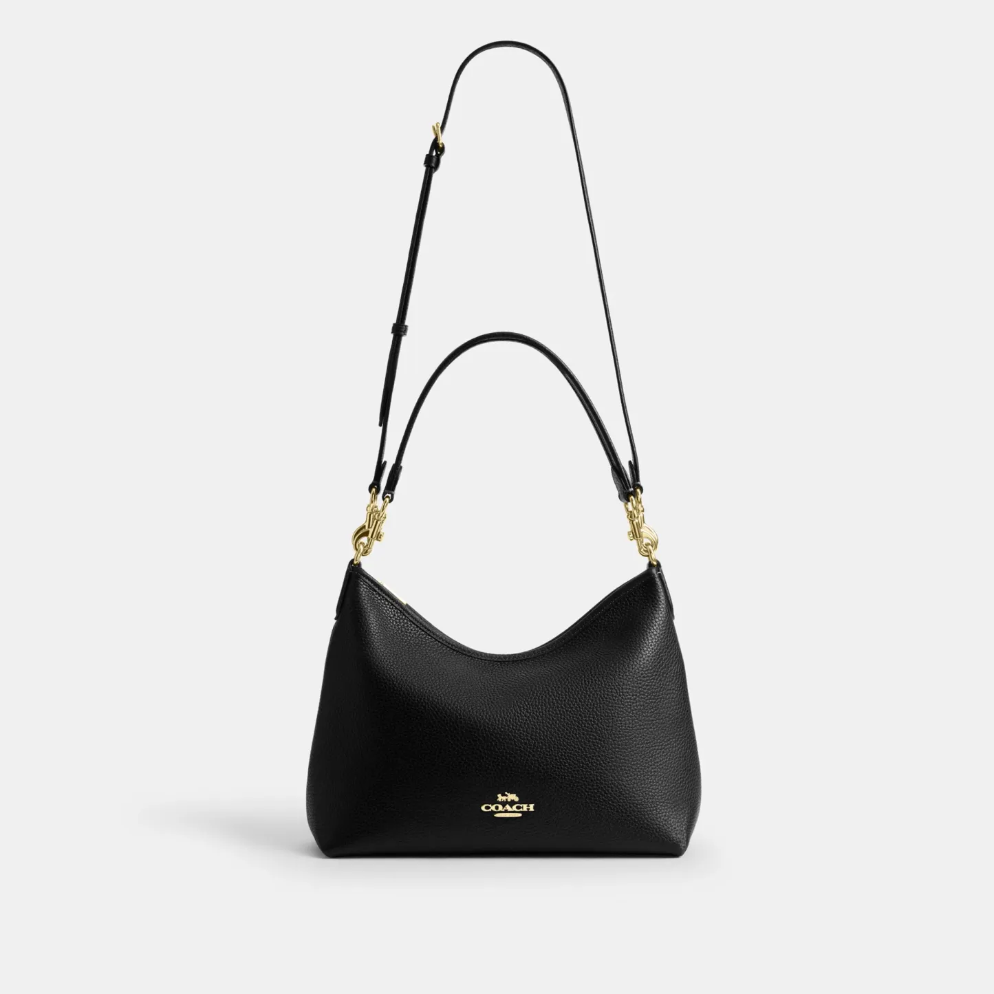 COACH®,Laurel Shoulder Bag,Leather,Hobo,Logo,Gold Metal,Casual,Black