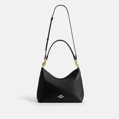 COACH®,Laurel Shoulder Bag,Leather,Hobo,Logo,Gold Metal,Casual,Black