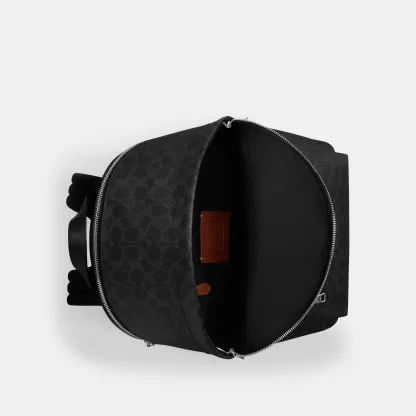 COACH®,Taylor Backpack In Signature Canvas,Leather,Canvas,Backpack,Logo,Suitcase Sleeve,Stain Resistant,Father's Day,Black,Inside View,Top View