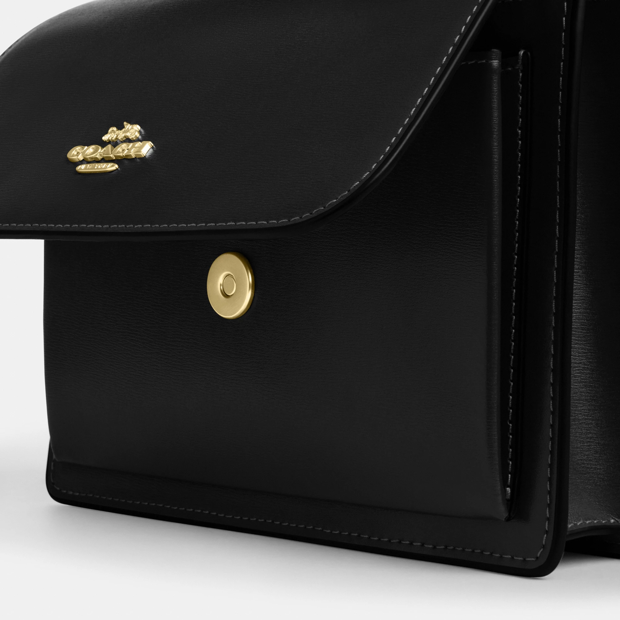 COACH®,Klare Crossbody Bag,Calfskin Leather,Leather,Crossbody,Metal,Logo,Luggage Tag,Adjustable,Lined,Compact,Gold Metal,D...,Black,Closer View