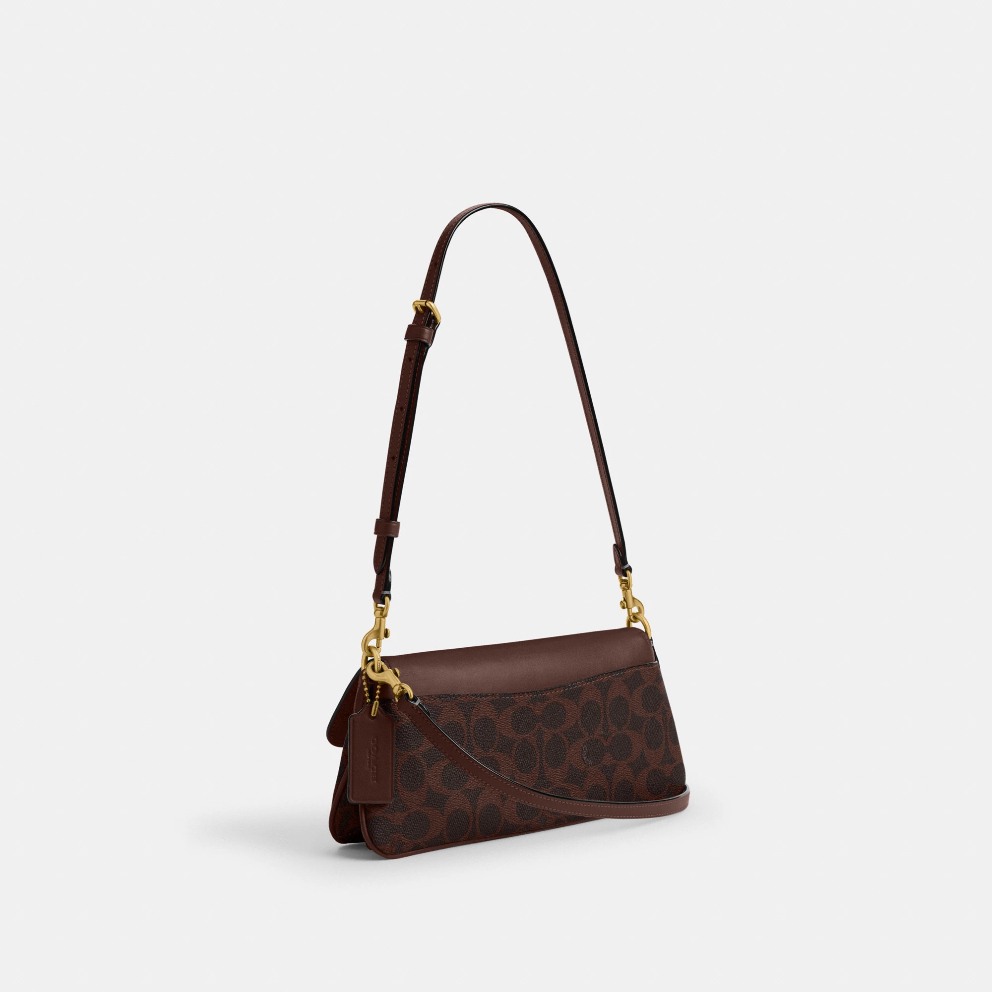 COACH®,Jet Shoulder Bag In Signature Canvas,Calfskin Leather,Canvas,Leather,Shoulder Bag,Metal,Logo,Lined,Brass,Day Party,Brown,Angle View