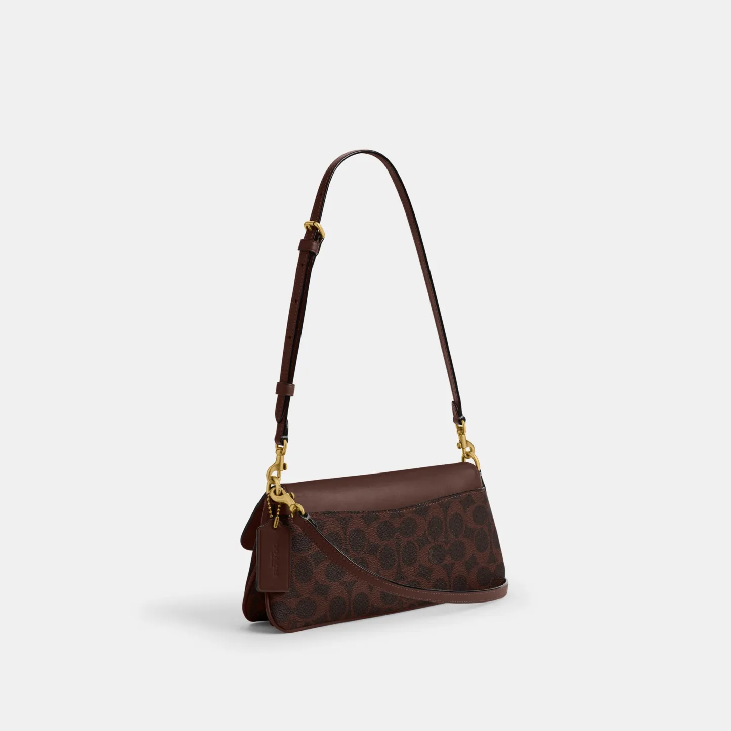 COACH®,Jet Shoulder Bag In Signature Canvas,Calfskin Leather,Canvas,Leather,Shoulder Bag,Metal,Logo,Lined,Brass,Day Party,Brown,Angle View